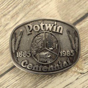 Potwin KS Belt Buckle Vintage Centennial 1985 Cow